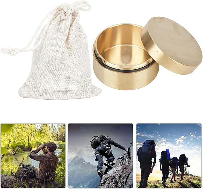 Estink Brass Mini Container, Outdoor Round Shape Brass Box Metal Jewelry Sealed Container Proof Storage Box for s Tea Leaves Jewelry (L)