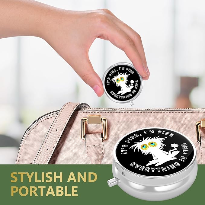 Nipichsha Pill Box, Small Pill Case for Purse & Pocket, Cute Travel Medicine Organizer, Portable Medicine Container Holder to Hold Vitamins, Medication, Fish Oil & Supplement, Funny Cat