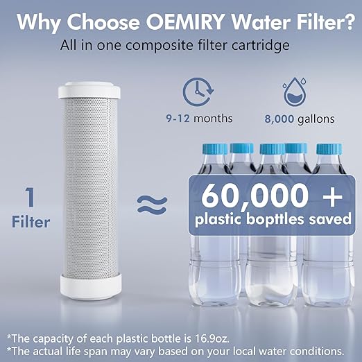 Countertop Water Filter, Upgraded 8000G Alkaline Water Filtration System with Universal Rotating Faucet Extender for Sink Faucet, Reduces 99.99% Chlorine, Heavy Metals, Bad Odor, OM-CF06(1 Filter)