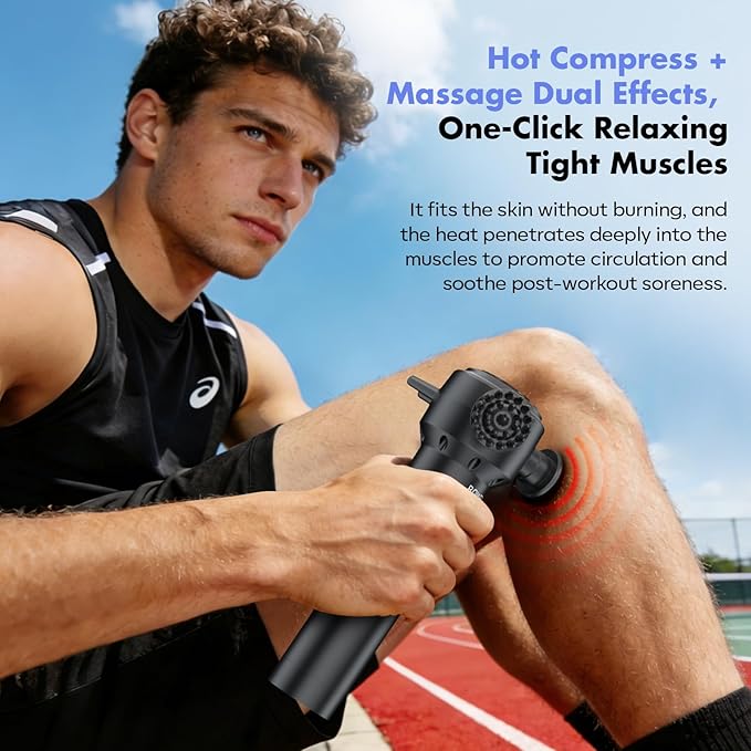 Deep Tissue Massage Gun with Heating, 7000 RPM Handheld Vibrating Muscle Massager with 4 Speeds & 3 Heads, Ideal Gift for Family & Sports Enthusiasts