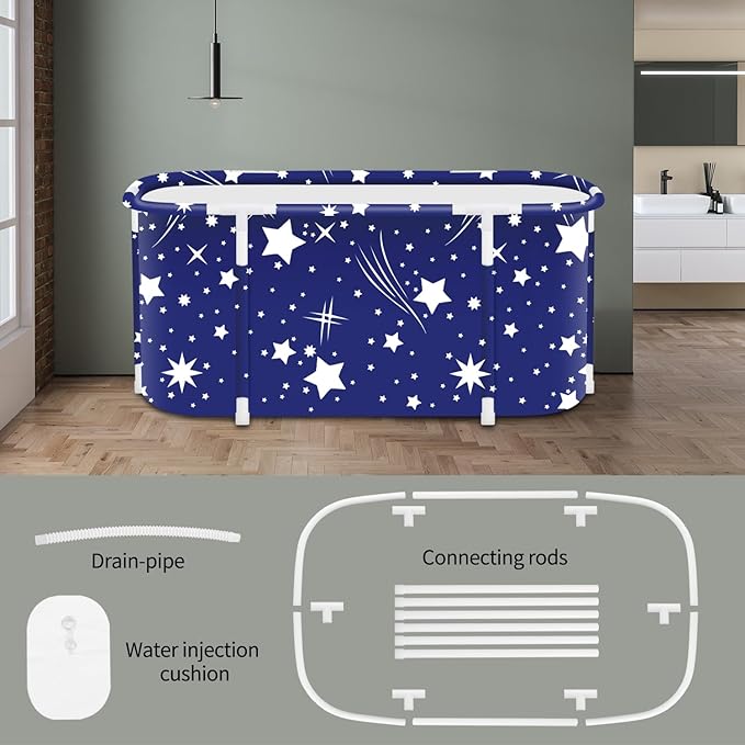 Portable Foldable Bathtub,Foldable Soaking Bathtub for Adults, Freestanding Bathtubs, Hot Bath Tub, Ice Bath, Family Bathroom SPA Tub 47.2x19.7x21.7inch (Star)