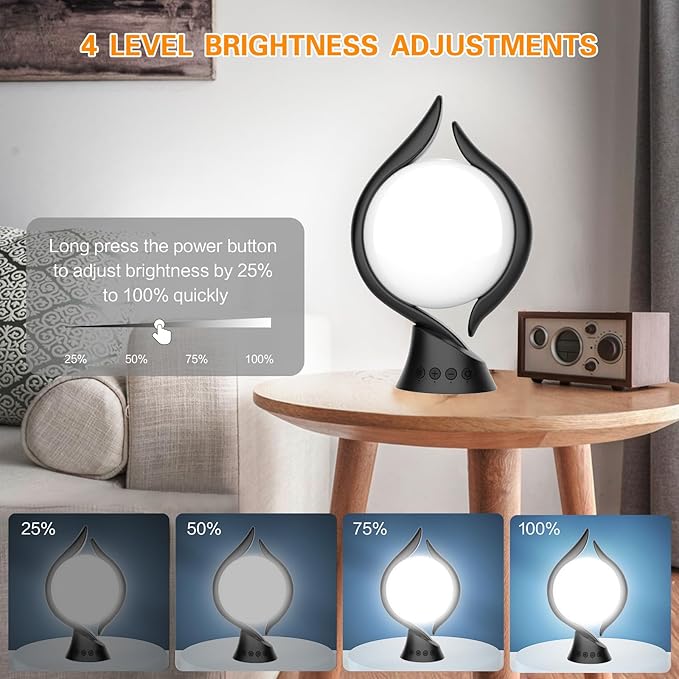Voraiya Light Therapy Lamp 10000 Lux, UV-Free Therapy Light with 5 Brightness, 3 Color Temperature, 4 Timer, Memory Function, Full Spectrum, Bright Seasonal Sun Light Lamp for Bedroom, Office (Black)