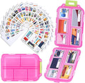 Travel Pill Box with 189 Medicine Labels, 10 Compartments Travel Medicine Organizer Medicine Pill Organizer Mini Travel Essentials Pill Organizer with Stickers (Pink, 1 Pack)