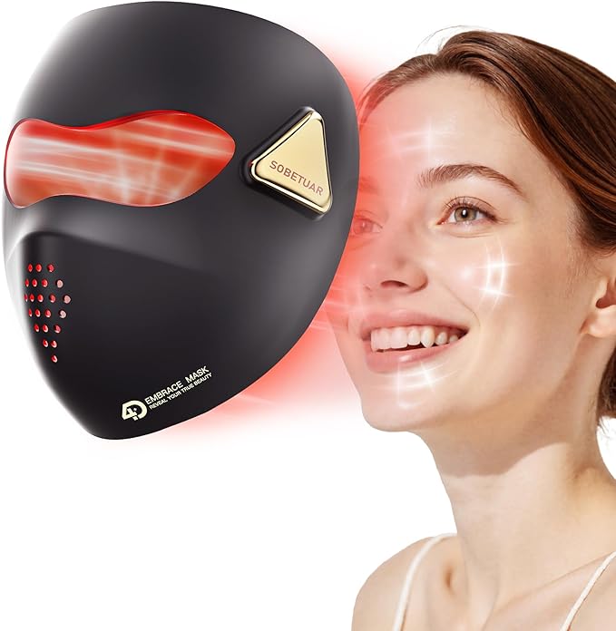 2026 Upgraded 4D LED Face Mask Light Therapy, 4 Modes Portable Red Light Therapy for Face, 4000mAh Rechargeable Remote, 850nm Infrared & Red Light Masks, 400 LEDs, Timing Function (Light Black)