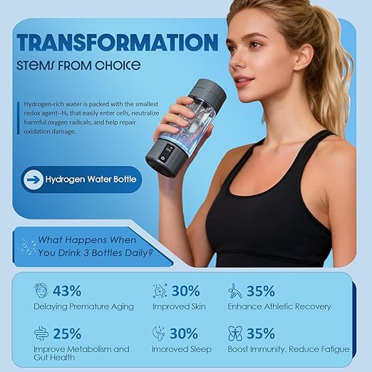 Premium Hydrogen Water Bottle Generator, Up to 6700+ PPB Water Hydrogenator with Color Screen and Timer-Enabled, 8 oz Hydrogenated Water Bottle, SPE+PEM Tech, Hydrogen Water Generator, Gift Box
