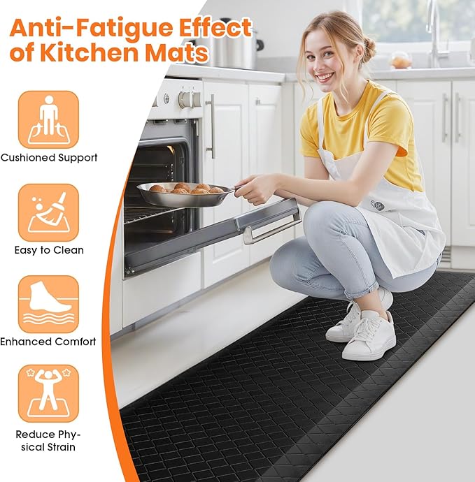 4/5 Inch Extra Thick Kitchen Mats for Floor,Non Slip Anti Fatigue Kitchen Rugs,Waterproof Stain Resistant Sink Mat,Cushioned Standing and Comfort Mats for Office (17"x60" Black)