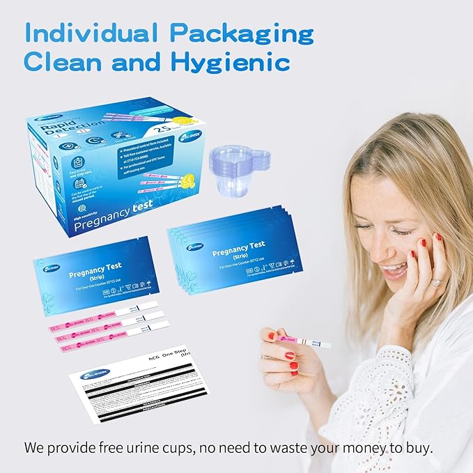 80 Count Pregnancy Tests with Cups, Bulk Pregnancy Test Strips for Detection at Home, Over 99% Accuracy, Individually Wrapped Fertility Tests, Extra-Wide 5mm HCG Tests, Pruebas De Embarazo