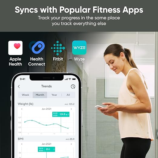 Wyze Scale S, Scale for Body Weight, Digital Bathroom Scale for Body Fat, BMI, Muscle, Heart Rate, Body Composition Analyzer with App, Batteries Included, Bluetooth, 400 lb, Black