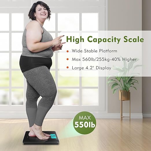 560lbs Bathroom Scale for Body Weight Over 500 lbs, Accurate Digital Weighing Machine with Wide Platform 12.2" x 12.9", Large Backlit LCD Display,High Capacity for Heavy Duty Seniors