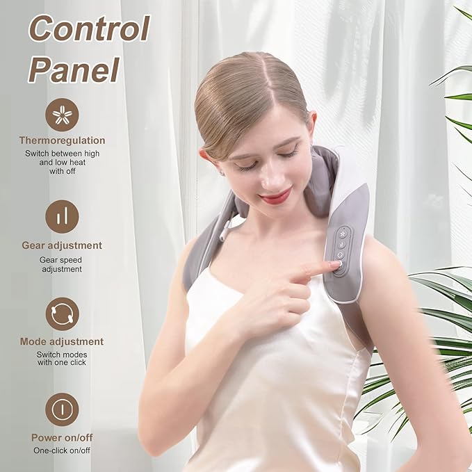 Neck and Shoulder Massager with Soothing Heat, Deep Tissue Kneading Shiatsu Massage Pillow for Back, Leg, Body Pain Relief, Electric Full Body Massager for Christmas Gifts
