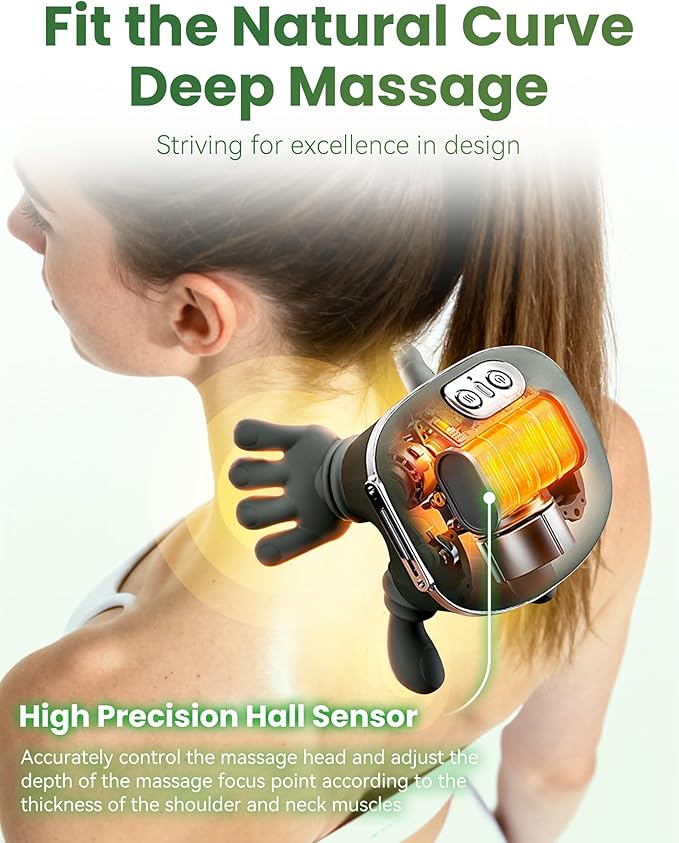 Neck and Back Massager, Official 4D Deepkneading Neck Massager 2.0 with Heat, Wireness with 2 Temp Levels & 3-Speed for Pain Relief Deep Tissue (1Pcs)