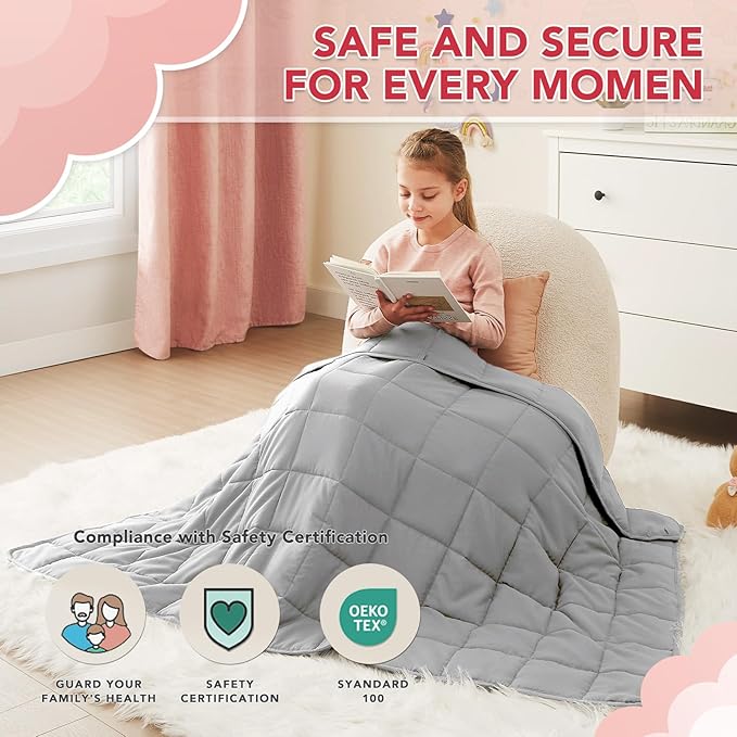 CuteKing Weighted Blanket - Weighted Blanket with Premium Glass Beads - Breathable Heavy Blanket for Comfortable Rest - Thick Blanket All Season (10lbs, 50"x60", Light Grey)