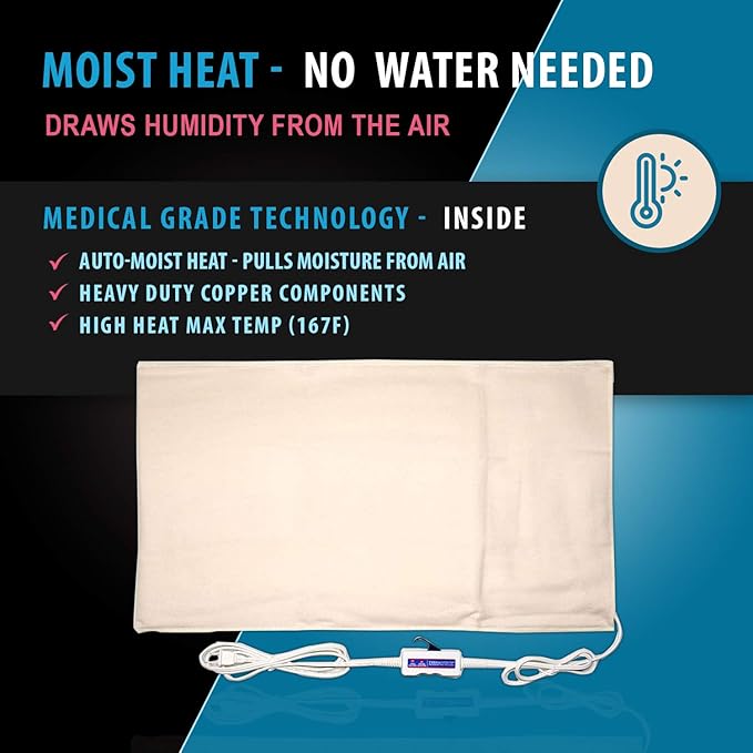 Professional Grade Heating pad with Automatic Moist Heat by Thermotech - High-Heat Heating pad for Deep Penetrating Heat - XL King Analogue (26" x 14") - with Manual Clicker Controller