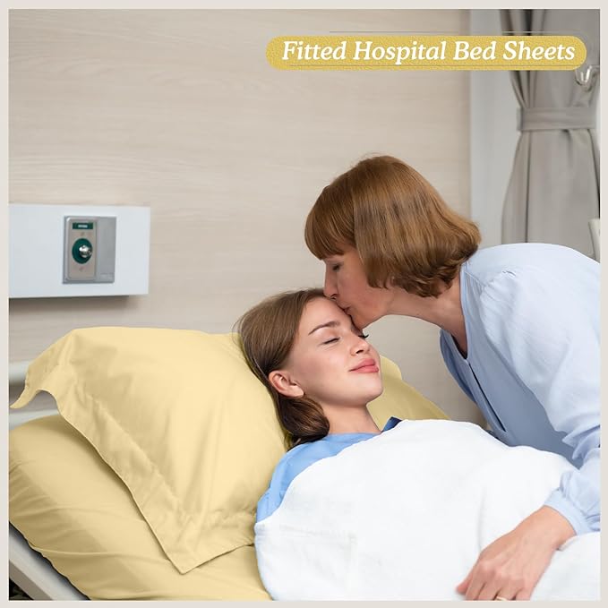 Moukeren 6 Pcs Hospital Bed Sheets Set Deep Pocket Fitted Sheet 36 with Elastic All Around Easy Care Knitted Jersey for Home/Nursing Home (Beige)