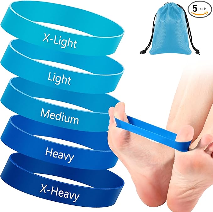 Set of 5 Toe Stretcher Band Separator Spacer Bunion Correction Hallux Valgus Alignment Foot Stretcher Straightener Resistance Loop Yoga Exercise Foot Care with Carry Bag(Blue)