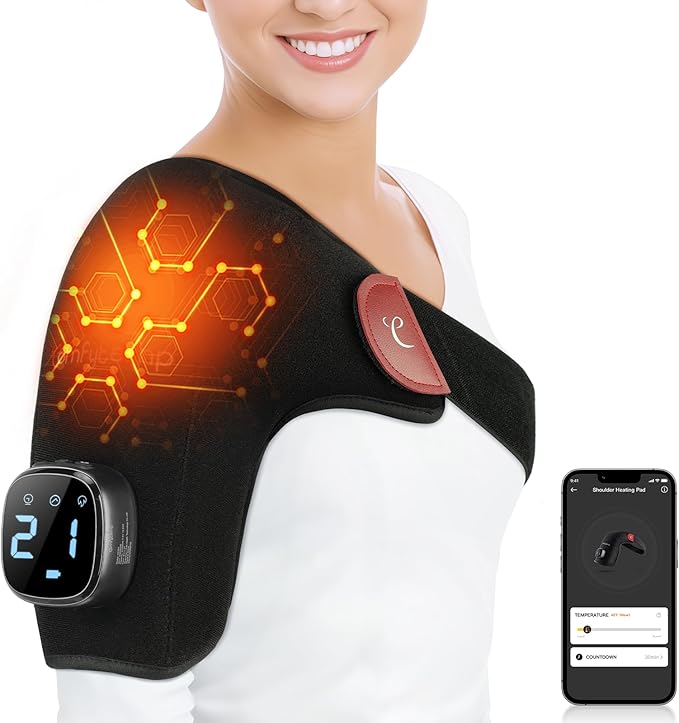 Comfytemp Cordless Shoulder Heating Pad for Rotator Cuff Soothing Comfort, Electric Heated Shoulder Brace Wrap App Control Wireless, Gifts for Mom Dad, 9 Heat 10-30 Timers (No Massage S/M)