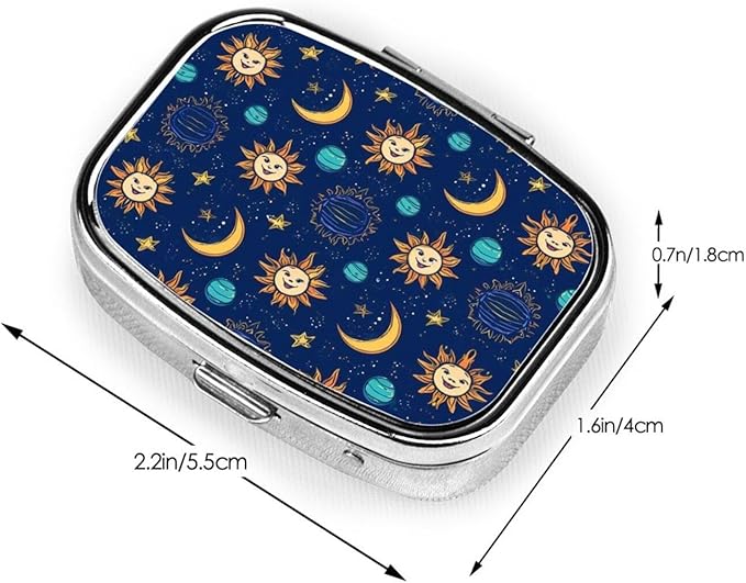 2-Compartment Medicine Pill Case, Vintage Astrology Star Sun Moon Portable Pill Box for Pockets Purse Tote Bag, Pill Box Decorative Vitamin Organizer Unique Gift
