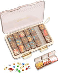 Weekly Pill Organizer 3X a Day, Large 7 Day Pill Box 3 Times, Portable for Travel Pill Case for Pills Vitamin Fish Oil Medication Supplements (Brown)