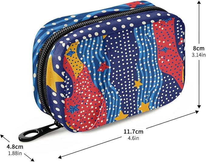 Dotted July 4th Stars Travel Pill Organizer Case Box Container Weekly Portable Vitamin Medicine Holder Storage Bag with Zipper Removable