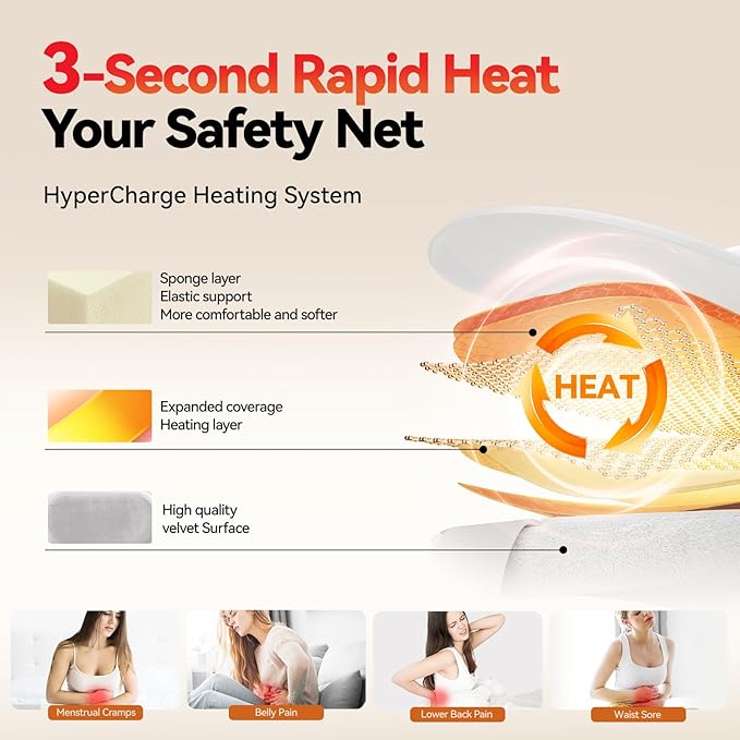 Portable Heating Pad for Period Cramps Relief Vibrating Menstrual Heating Belt for Women, Fast Heat with 7 Heat Levels and 7 Modes for Menstrual, Pain Relief for Back & Stomach - White