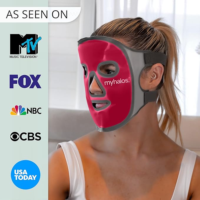 MyHalos® Ice Face Mask - Frozen Face Mask for Pain Relief, Migraine & Wisdom Tooth Surgery - Cooling Mask for Swelling, Puffiness & Stress Relief - Hot or Cold Gel Mask Cold Pack (Pink)
