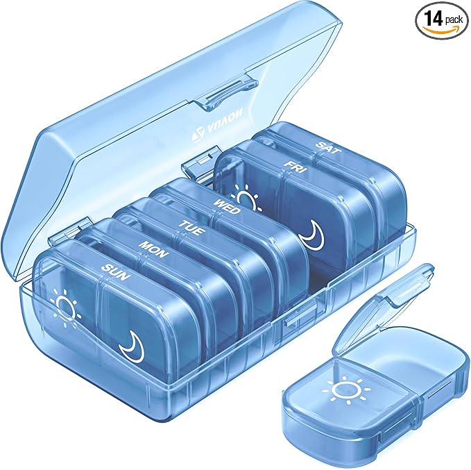 AUVON XL Weekly Pill Organizer 2 Times a Day, AM PM Pill Case with One-Side Large Opening for Easy to Use, Pill Box 7 Day Travel Medication Organizer for Medications, Vitamins, Fish Oils, Supplements