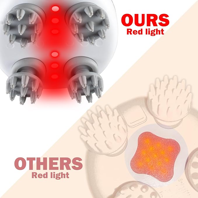 Electric Scalp Massager with red Light Therapy,Waterproof Head Massager with 108 nodes,4 Modes,Wireless Charging to Relieve deep Tissue Pressure