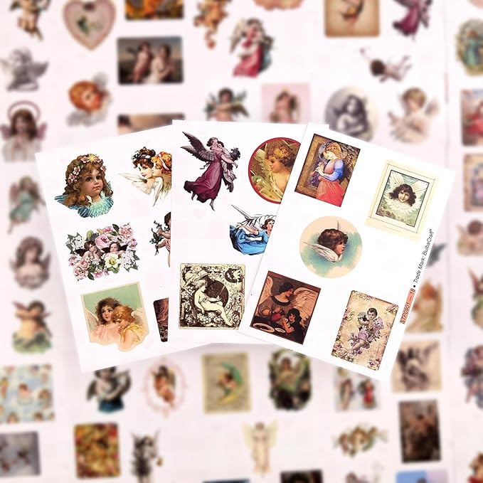BulbaCraft 100Pcs Angel Stickers Vintage - Angel Decals for Laptop, Scrapbooking, Crafts, Envelopes, Gifts for Women & Men