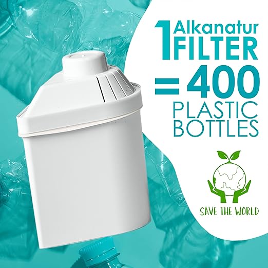 Alkanatur Alkaline Hydrogen Water Filter Pitcher - Removes Fluoride, Chlorine, Microplastics, PFAs, Lead - Activated Coconut Carbon, Ionizer, pH 9.5, Adds Magnesium