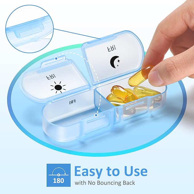 Fullicon Extra Large AM PM Pill Box Organizer 7 Day, Travel Medicine Pill Organizer 2 Times a Day, Large Supplement Vitamin Dispenser, Weekly Jumbo Pill Case Container for Purse (Clear Rainbow)