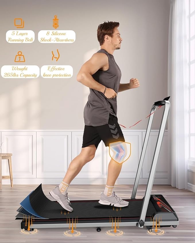 Treadmill with Handles, 2.5HP Walking Pad Treadmills with Handle Bar, Under Desk Treadmill with Remote Control LED Display, Electric Treadmills for Home Small, 270LBS Capacity