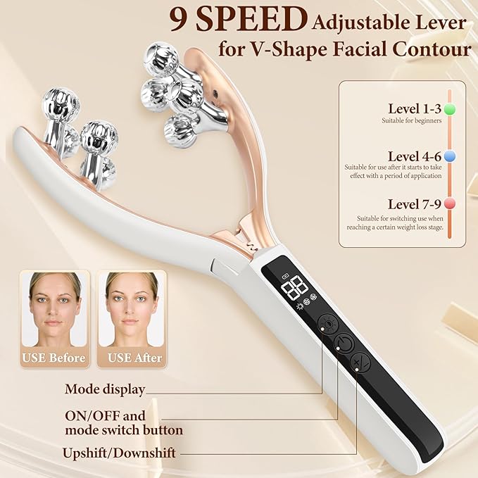 Face Massager Tool with Red Light, Facial Roller Skin Care Tool for Women, Rechargeable Face Roller for Facial Contour Massage, Beauty Device for Face, Neck, Arms & Legs, Portable for Home Use