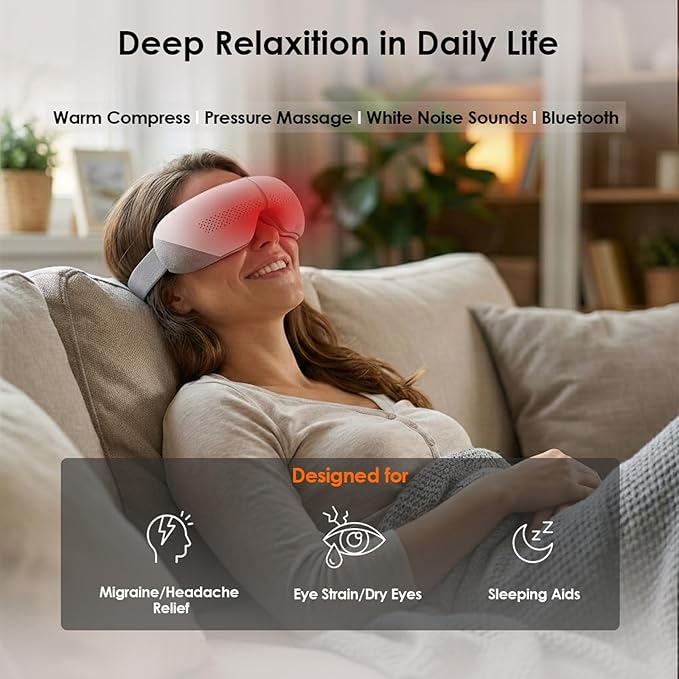 Eye Massager with Heat for Migraines Relief Heated Eye Mask for Dry Eyes, Eye Strain Relief, Birthday/Mothers Day Gifts for Women Mom(White)