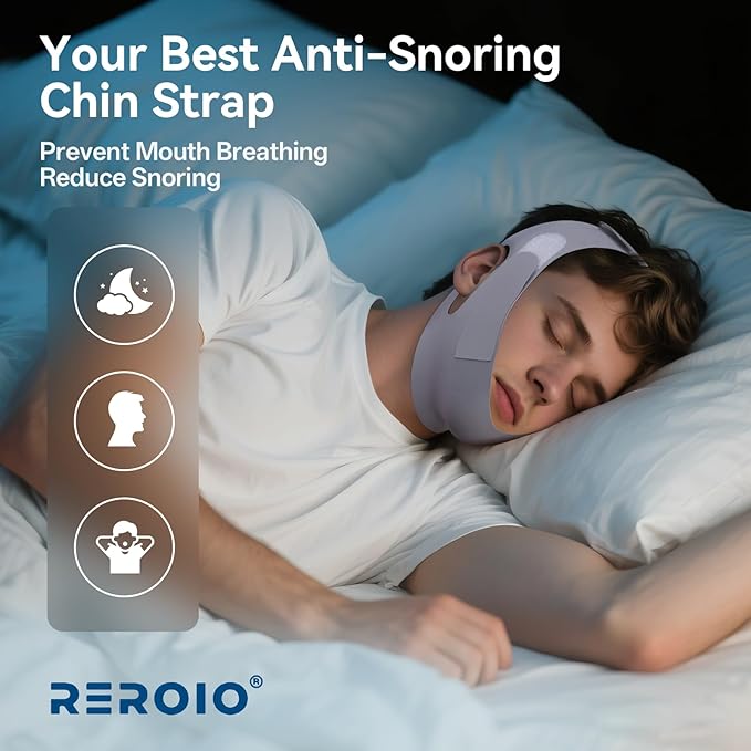 Chin Strap for Sleeping with 4-Side Adjustment, Anti Snoring Chin Strap Elasticity, Anti Snoring Devices Breathable and Durable, Comfortable Snore Stopper for Adults, Gray, M, 2packs