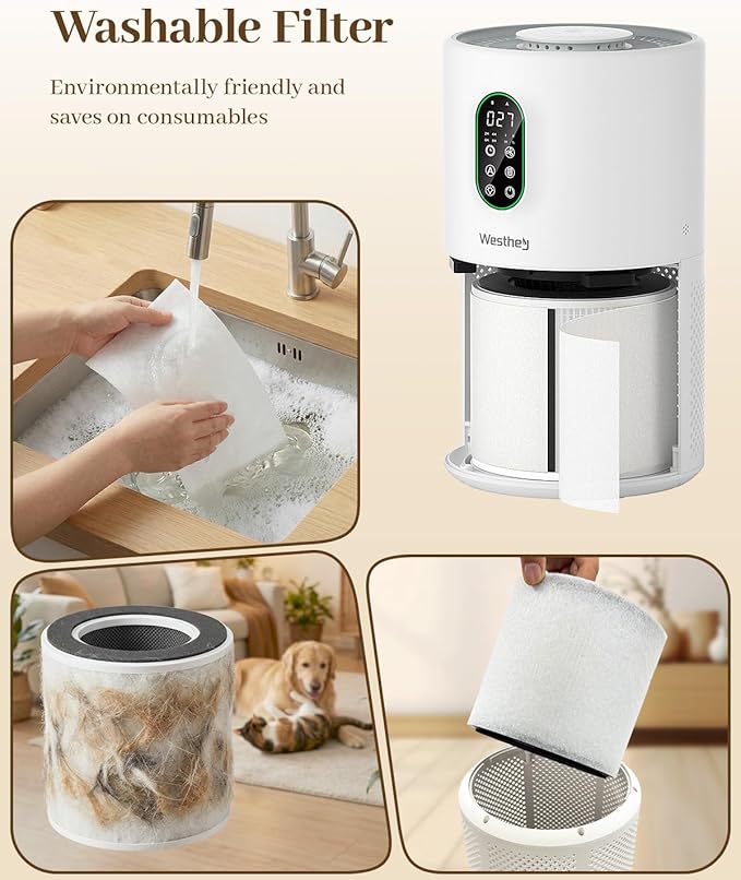 Air Purifiers for Home Large Room 1650 Ft² with Washable Filters, WESTHEY H13 HEPA Air Purifier with Fragrance Flowing Ambient Light Auto, Air Cleaner for Wildfire Smoke Dust Pollen Pets Hair Odor