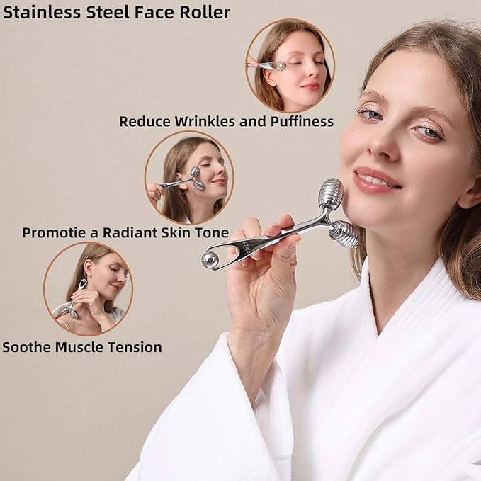 pfefe Facial Roller for Face and Eyes - Unbreakable Face Massager Tool for Beauty Routines, Esthetician Supplies Cold Roller for Puffiness, Wrinkles, Dark Circles