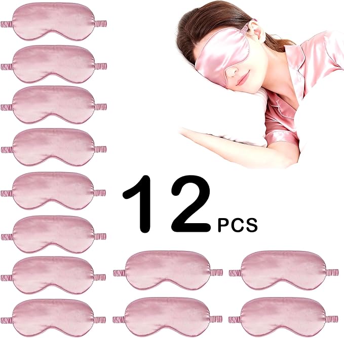 12PACK Silky Sleep Masks Satin Eye Mask Silk Eyes Cover for Sleeping Blackout Eyeshades Soft Blindfold Travel Nap Gifts
