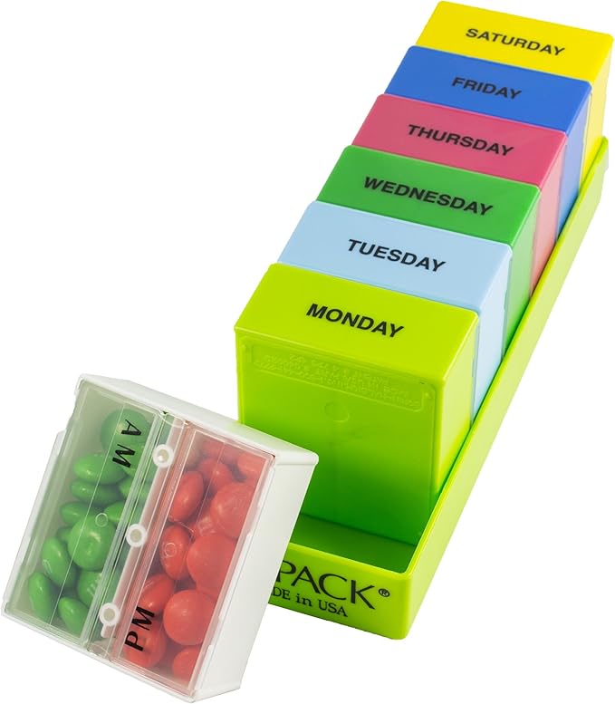 The 7Pack® 7 Day AM/PM Pill Organizer with Deep Green Tray (Made in the USA)