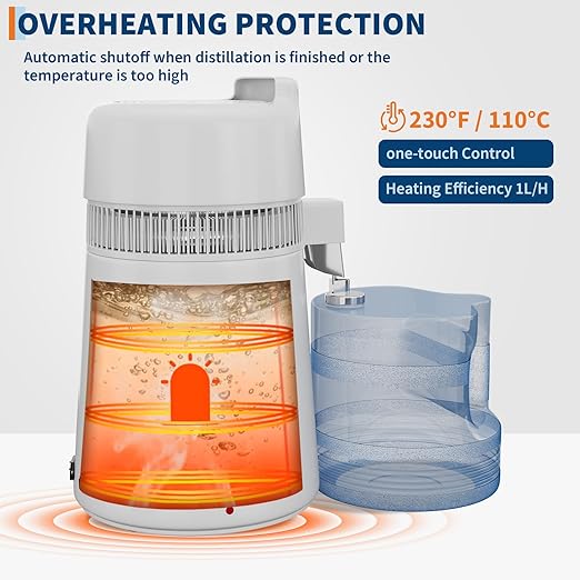 6L Water Distiller,Household Stainless Steel Distilled Water Purifier,Countertop Distilled Water Maker,6Litre Distilled Water Machine for Home.White Plastic Jug.