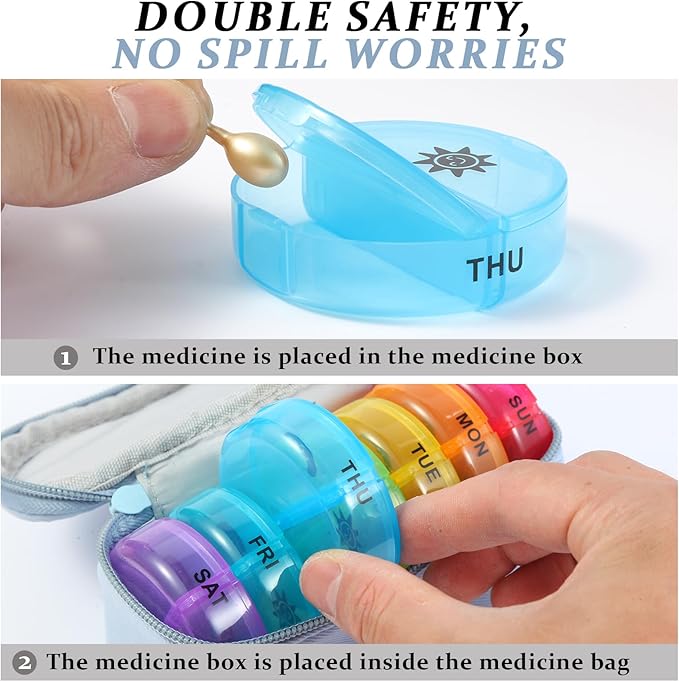 Weekly Pill Organizer 2 Times a Day, Travel Pill Box 7 Day with Large Opening, Pill Case with Handle, Pill Dispenser Medicine Organizer for Vitamins, Fish Oils, Medications, Supplements (Blue, Small)