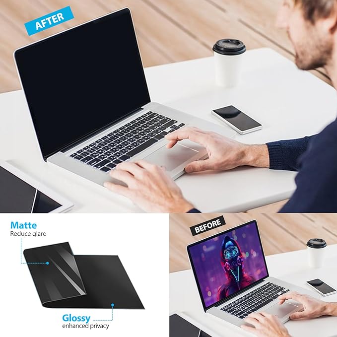 Magnetic Laptop Privacy Screen Filter 15.6 inch for 16:9 Widescreen Computer Monitor, Removable Anti Blue Light Privacy Shield, Anti-Glare Protector