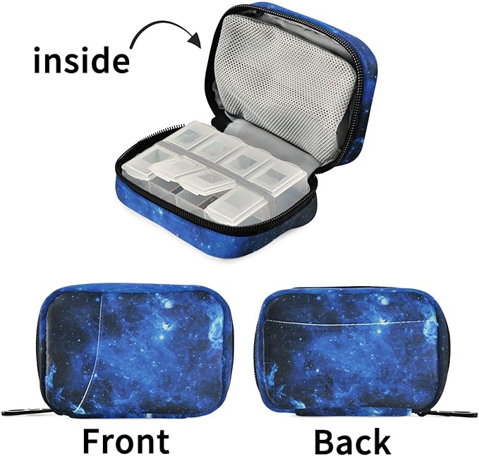 Star Sky Pill Box 7 Day Pill Case Travel Pill Organizer Bag with Zipper Portable Weekly Vitamin Medicine Supplement Holder Pouch Bag