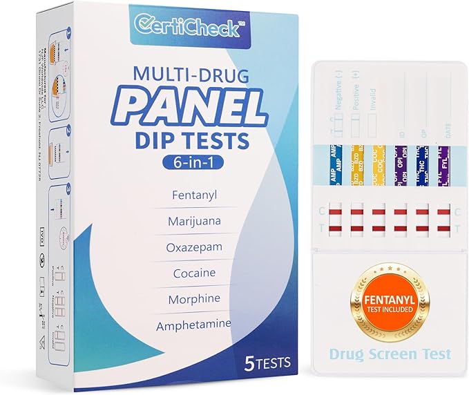 6 Panel Federal Multi-Drug Urine Test Kit, Federal 5 Urine Drug Test with Fentanyl (1 ng/mL), Cocaine, Amphetamines, Opiates, PCP & THC Tests for Home Use, Fast Results Multi-Panel Dip Tests at Home