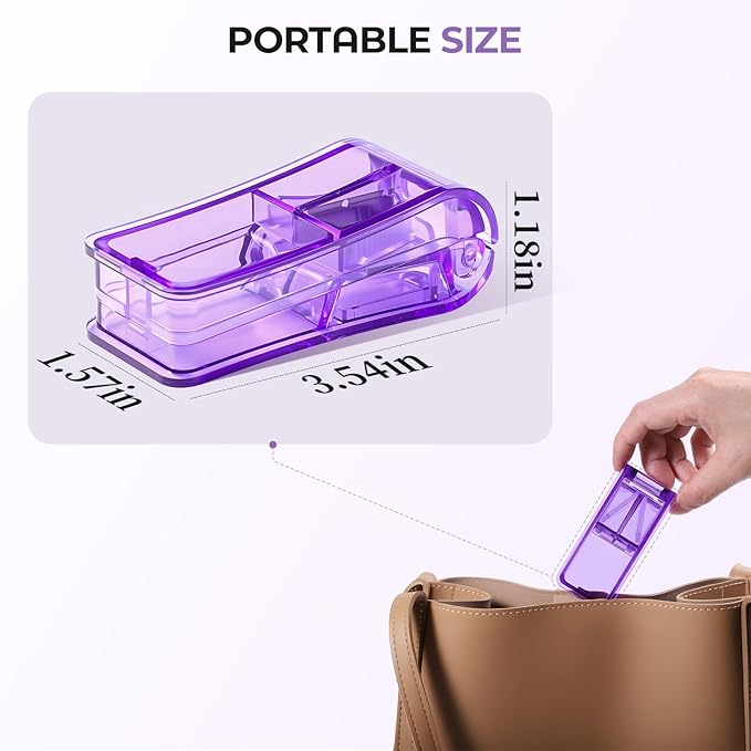 Daviky 2-Pack Pill Cutter for Small or Large Pills – Professional Pill Splitter with Sharp Stainless Steel Blade, V-Shape Holder & Doubles as a Pill Organizer – Not Suitable for Tiny Pills - Purple