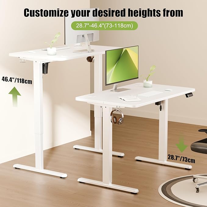 ERGOMAKER Electric Standing Desk, 39.4" x 23.6" Height Adjustable Sit Stand Desk with Splice Board for Home Office, Computer Desk Memory Preset (White Frame, White Desktop)