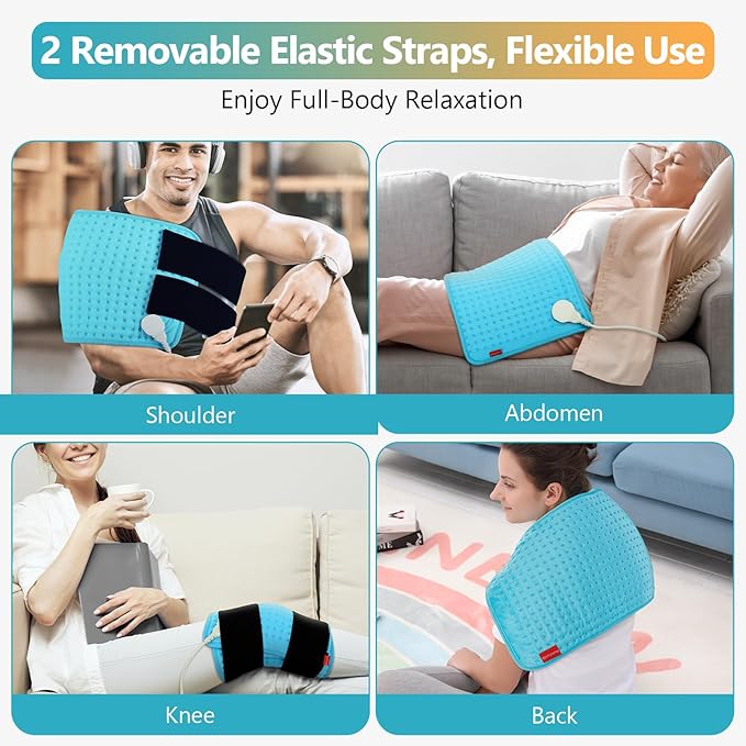 Comfytemp Wearable Heating Pad for Back & Period with 2 Elastic Straps, FSA Eligible 12"×24" Electric Large HSA Heated Pad for Neck Shoulder Leg Knee, Birthday Gifts for Women Men Mom Dad, Washable