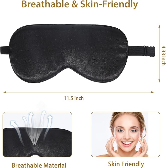 4 Pack Silk Sleep Mask - 100% Blackout, Zero Eye Pressure, Blindfold with Adjustable Strap, Super Soft Travel Eye Covers (Black, Pink, Blue, Purple)