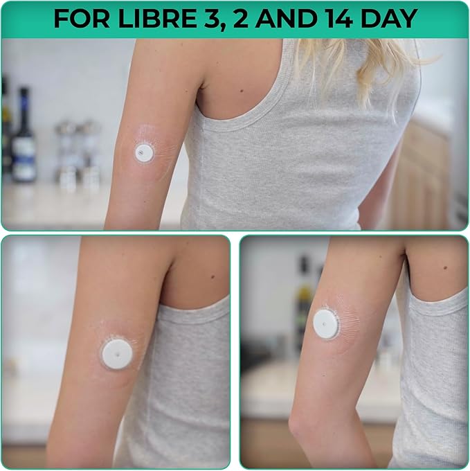 Transparent Waterproof CGM Sensor Patches for Freestyle Libre 1, 2, 3 & Plus - No Glue in Center - 12 Adhesive Patches Plus 12 Skin Prep Wipes - Hypoallergenic Glucose Monitor Patch Set