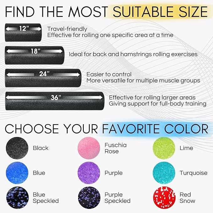 Yes4All High-Density EPP Round Back Roller Foam, Exercise Foam Roller for Yoga, Pilates & Stretching - 12, 18, 24, 36 inch