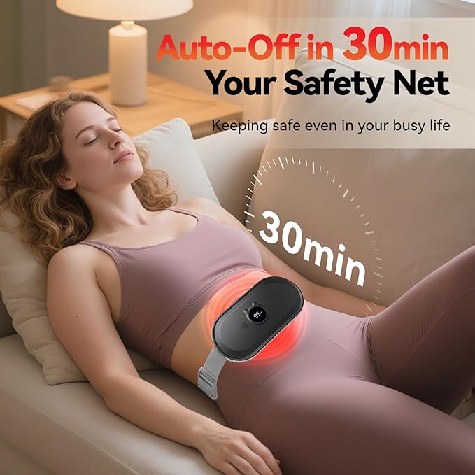 Portable Heating Pad for Period Cramps Relief Vibrating Menstrual Heating Belt for Women, Fast Heat with 7 Heat Levels and 7 Modes for Menstrual, Pain Relief for Back & Stomach-Black
